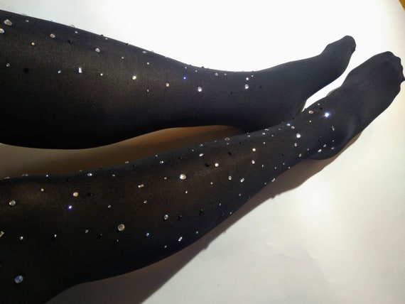 Tights for Women. Rhinestone Opaque Sparkle Black Sexy Lolita