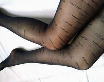 Tights For Women.  Black Letter Fashion Print Lycra Sexy Quality Microfiber Tights. Birthday Gift.