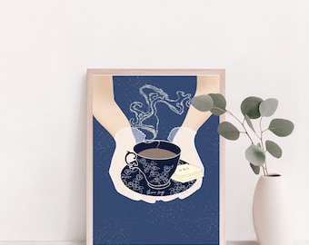 English tea time giclee art print ~ tea time art, tea cup illustration, English tea, tea lover, high tea, wall art, kitchen art,