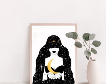 Nyx goddess of the night giclee art print ~ mythology art, wall art, home decor, goddess art, greek goddess art,