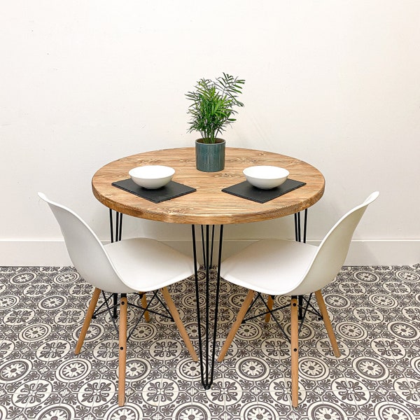 Round Dining Table | Rustic Wooden Dining Table with Hairpin Legs | Farmhouse Dining Table | Handmade Industrial Style Wooden Dining Table