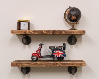 Industrial Wooden Shelf with Iron Pipe Fittings | Reclaimed Wood Rustic Pipe Shelf | Industrial Shelf | Rustic Shelf | Steampunk Book Shelf
