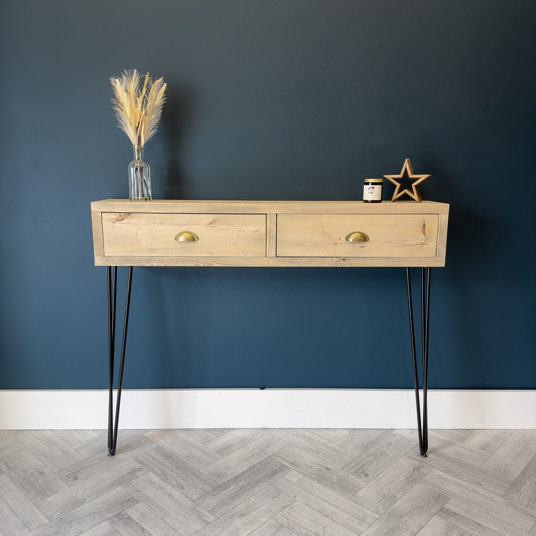 Rustic Side Table With Drawers Narrow Entryway Table Industrial Console