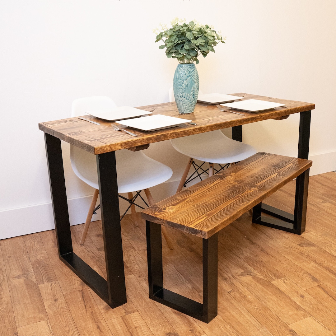 Dining Table | Rustic Wooden Table With Square Box Steel Legs ...