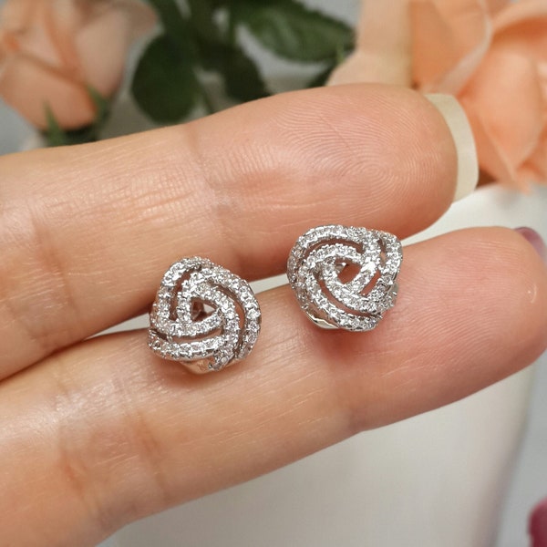 Sterling Silver Love Knot Crystal Climber Earring main image 1