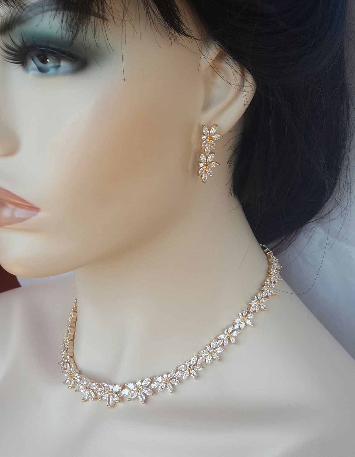 Gold Wedding Necklace Set Gold Bridal Jewelry Set Crystal Etsy