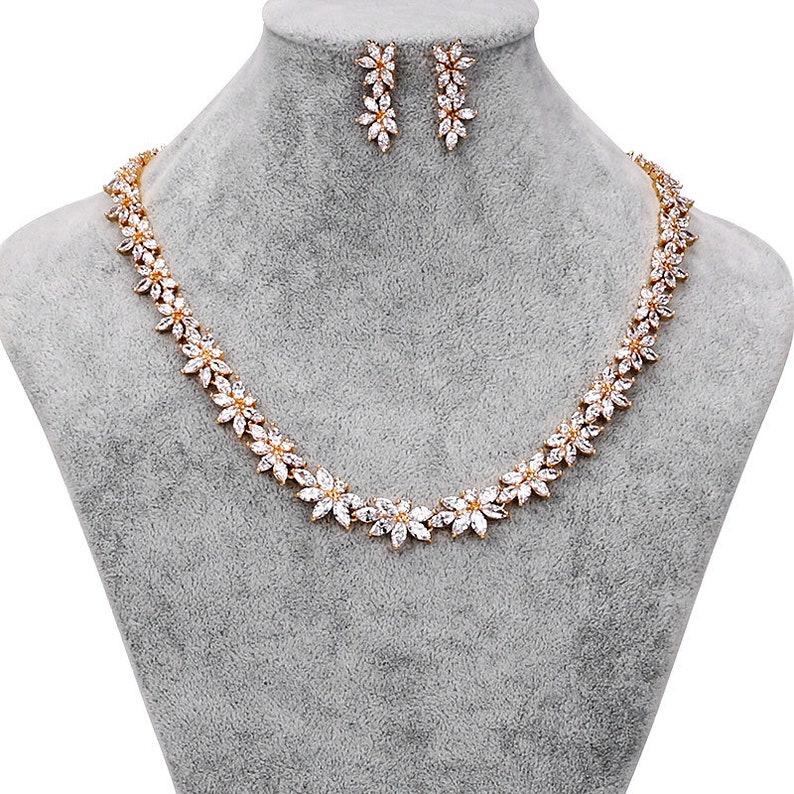Gold Wedding Necklace Set Gold Bridal Jewelry Set Crystal Etsy