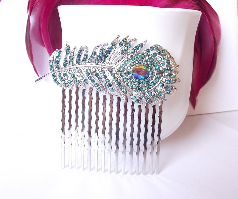 Peacock feather hair comb wedding hair comb peacock hair Etsy