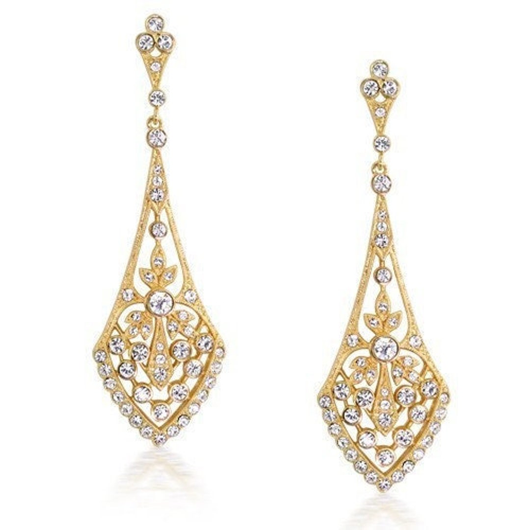 Gold Chandelier Earrings Gold Wedding Earrings Vintage Gold - Etsy