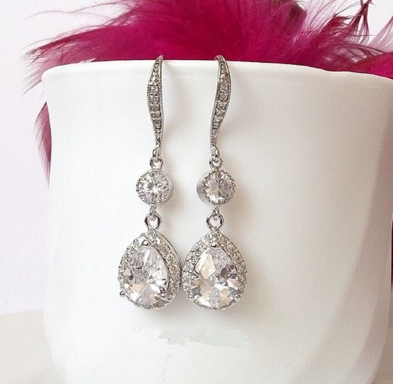Silver Teardrop Crystal Long Drop Earrings | Bridal Jewelry for Brides -  Glitz And Love