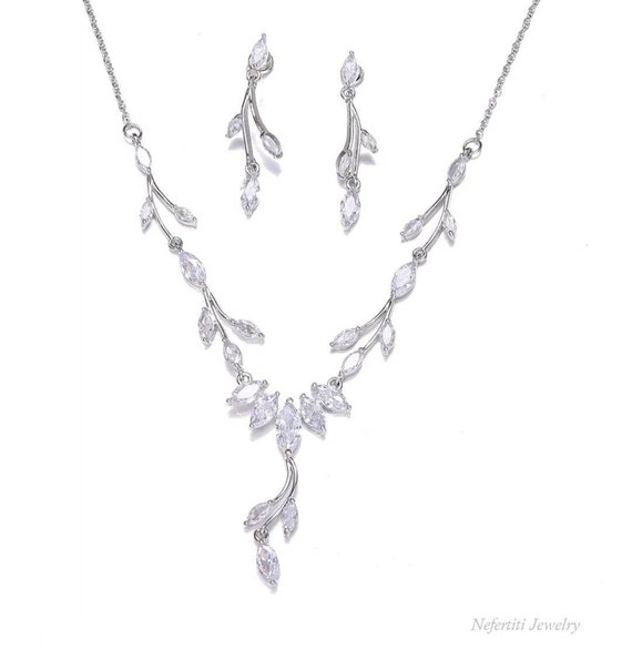 Bridal Jewelry Set for Bride Necklace Earrings Silver Wedding