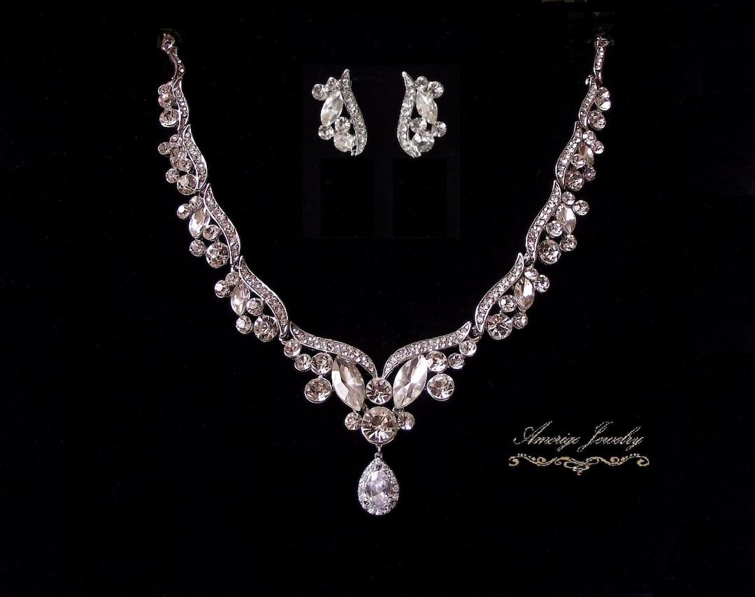 Vintage Wedding Necklace Crystal Bridal Necklace Silver - Etsy