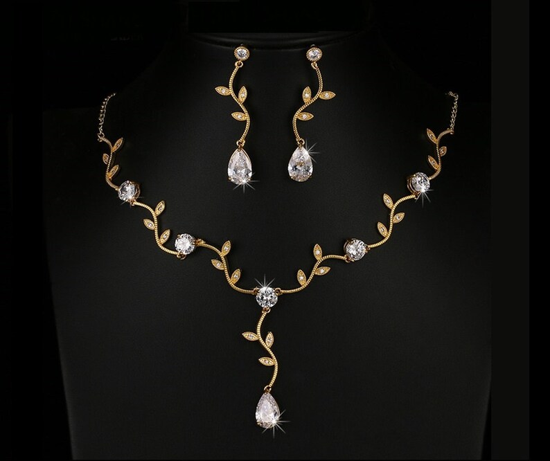 Gold wedding jewelry set leaf bridal necklace set gold bridal Etsy