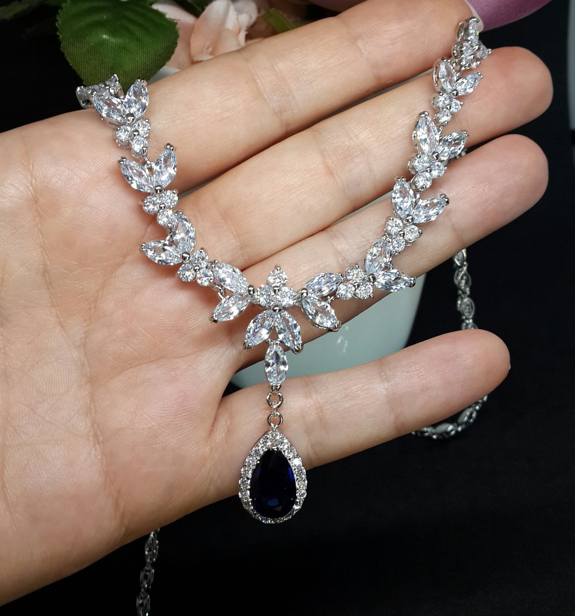 blue sapphire wedding necklace