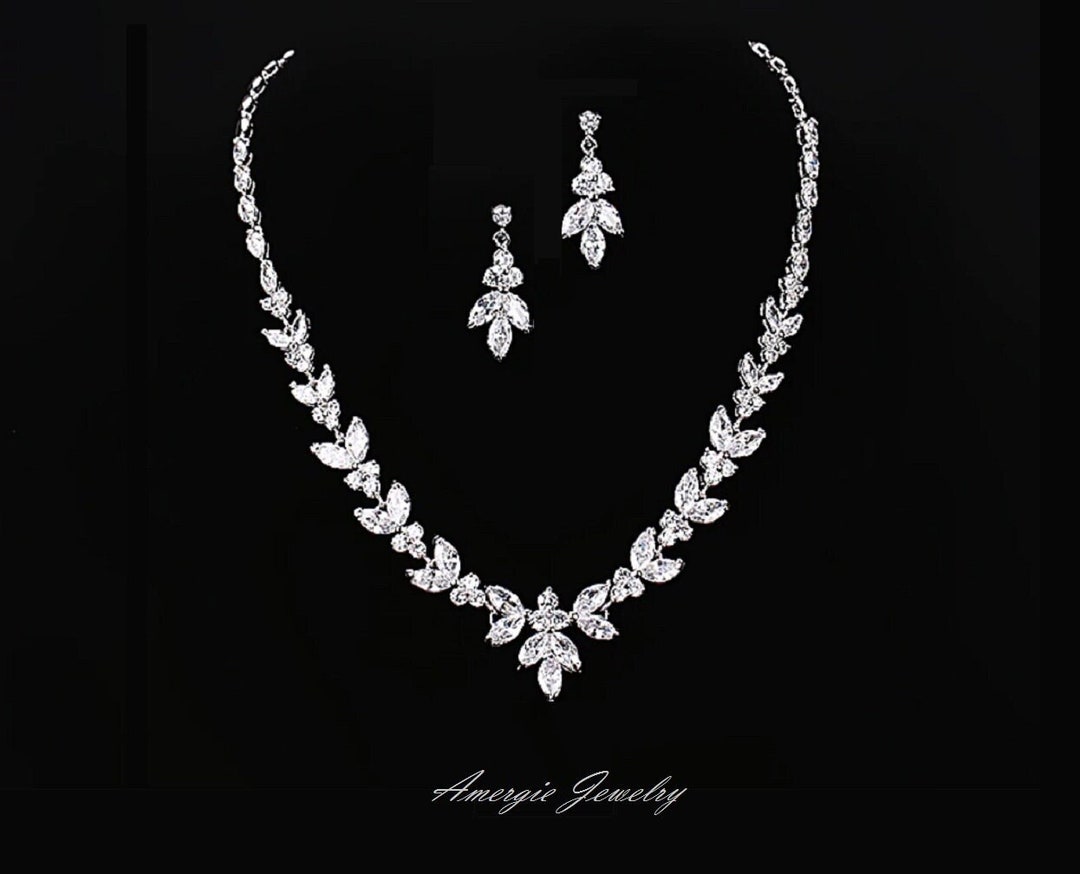 Crystal Bridal Necklace Set Wedding Jewelry Set Silver - Etsy