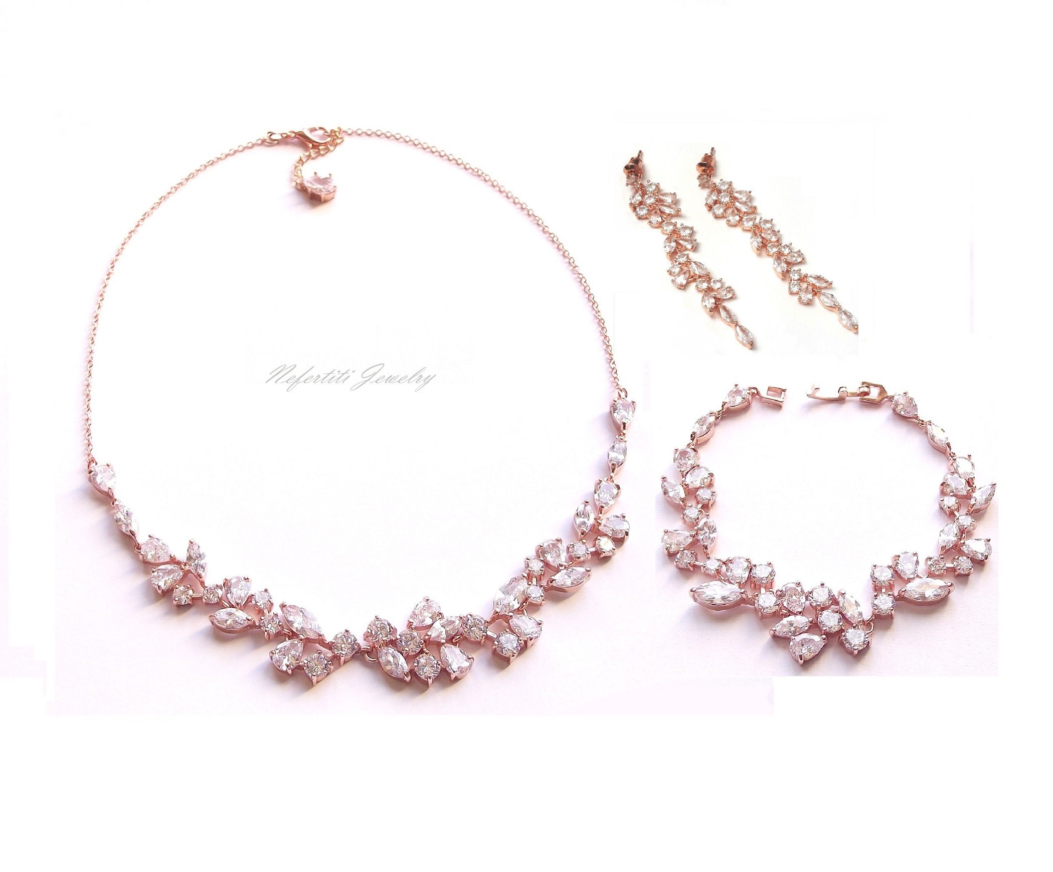 Wedding Necklace & Earring Set Chandelier Earrings Wedding | Etsy