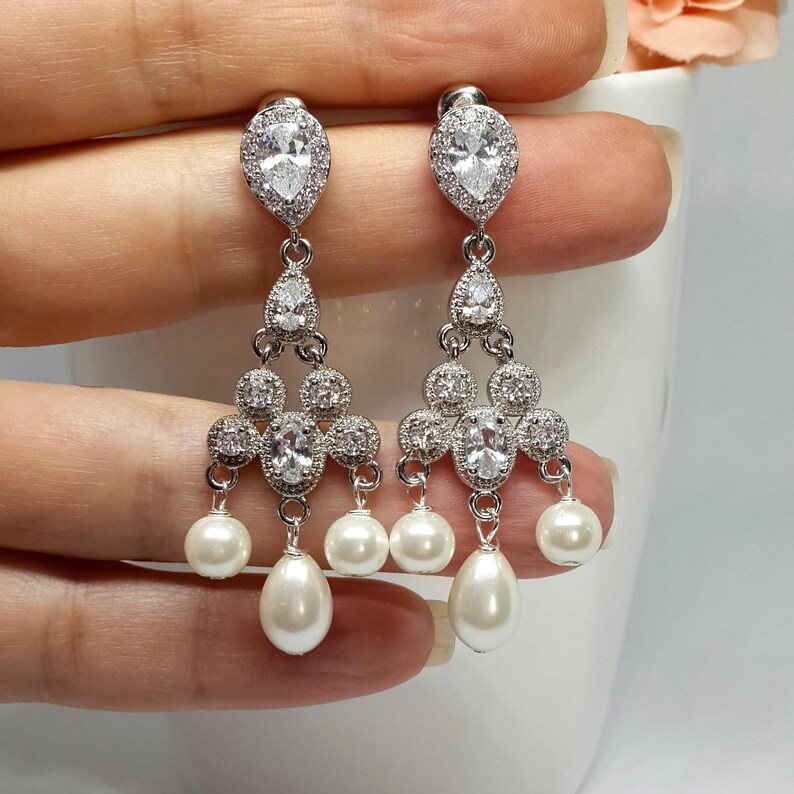 Vintage Wedding Earrings For Brides Pearl Chandelier Vintage Wedding Earrings For Brides, Vintage Brass Chandelier Earrings Wedding