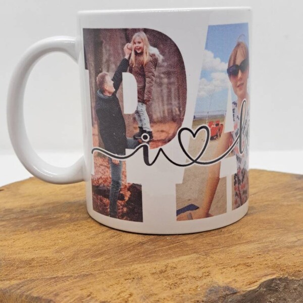 Fototasse Fotobecher Mama, Papa, Oma, Opa, Love, Freunde, personalisiert, Tasse als Geschenk, Buchstabentasse, Fotocollage auf Tasse, Becher