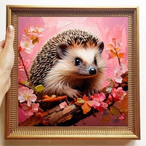Hedgehog Painting ORIGINAL ART on Canvas Custom Order Textured Oil Artwork Animal Wall Decor Impasto Unique Gifts for Her Very Beautiful!