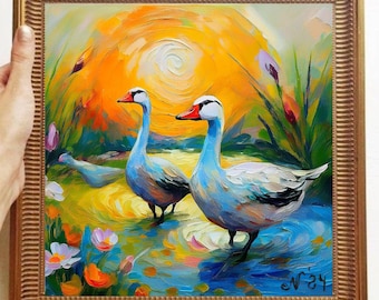 Geese ORIGINAL Painting Textured Oil Artwork on Canvas Custom Order Impasto Kitchen Wall Decor Unique Gifts for her