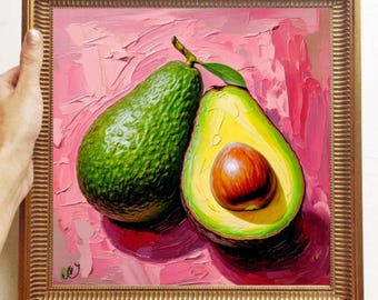 オリジナルアート作品 アボカドの絵画 モダンキッチンアート 抽象画