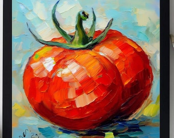 Tomato Painting ORIGINAL ART on Canvas Textured Oil Artwork Kitchen Wall Decor Impasto Unique Gifts for Her