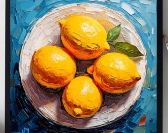 Lemon Painting ORIGINAL ART on Canvas Custom Order Textured Oil Artwork Kitchen Wall Decor Impasto  Unique Gifts for Her