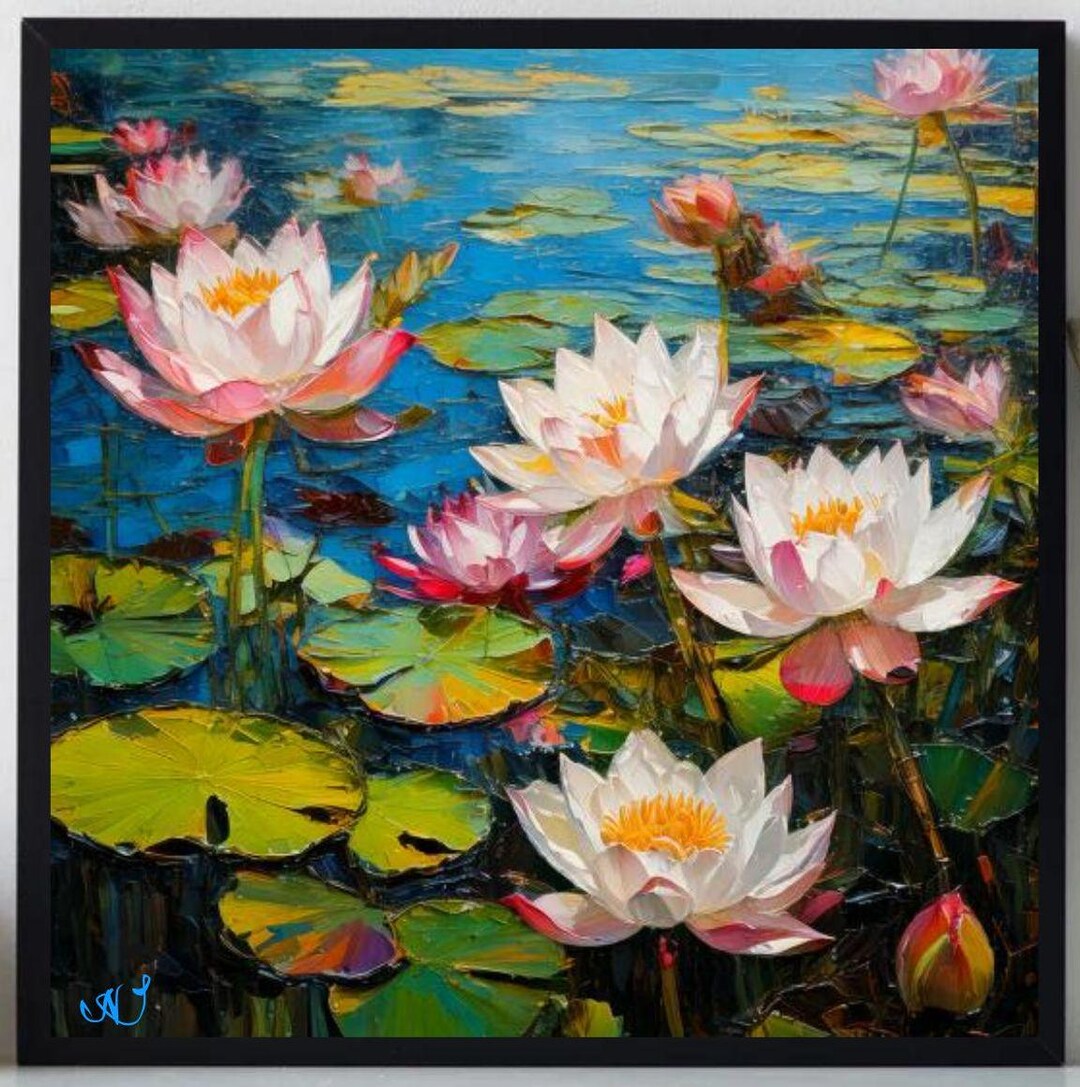 Water Lilies Painting ORIGINAL ART on Canvas Lotuses Textured Oil ...