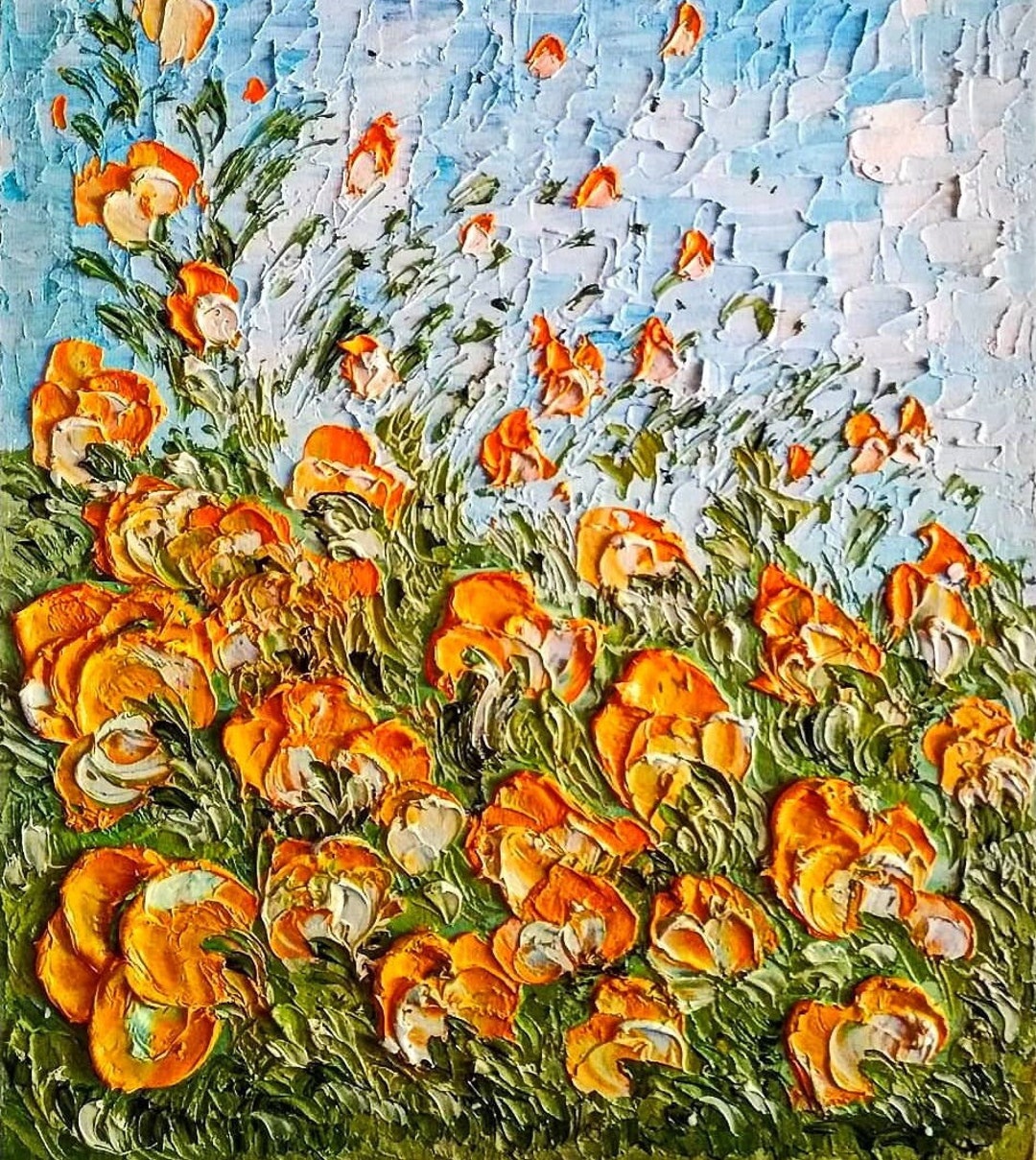 California Poppy Painting ORIGINAL Art Custom Order 3D Textured Artwork ...