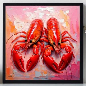 Red Lobster Painting ORIGINAL ART on Canvas Textured Oil Artwork Animal Wall Decor Impasto Unique Gifts for Her Very Beautiful!