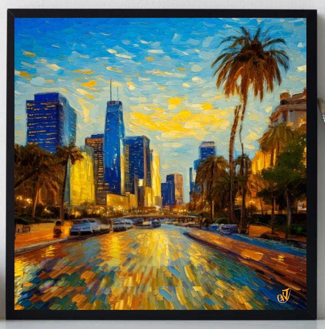 Los Angeles Painting ORIGINAL ART on Canvas Textured Oil Artwork Custom ...