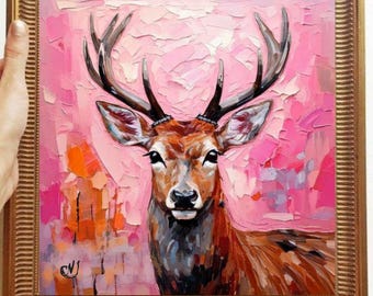 Deer Malerei ORIGINAL KUNST auf Leinwand Kundenspezifische Bestellung Strukturierte Öl Kunstwerk Tier Wanddekor Impasto