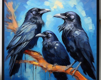 Raben Malerei ORIGINAL KUNST auf Leinwand Kundenbestellung Strukturierte Öl Kunstwerk Tier Wand-Dekor Impasto Einzigartige Geschenke für Sie sehr schön!