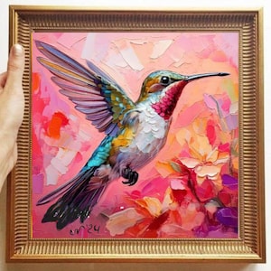 Hummingbird Painting ORIGINAL ART on Canvas Custom Order Textured Oil Artwork Animal Wall Decor Impasto Unique Gifts for Her Very Beautiful!