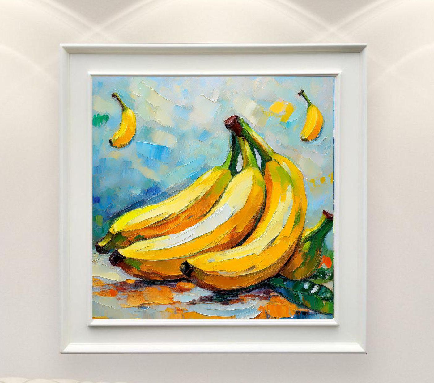 バナナの絵画 キャンバスに描かれたオリジナルアート テクスチャード