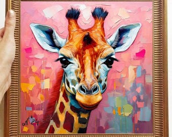 Giraffe Painting ORIGINAL ART on Canvas Custom Order Textured Oil Artwork Animal Wall Decor Impasto Unique Gifts for Her Very Beautiful!