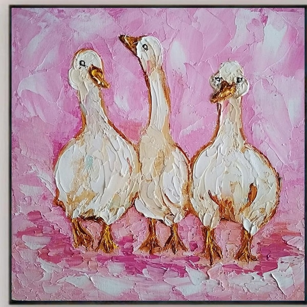 Geese ORIGINAL Painting Textured Original Art Impasto painting 8x8 in Kitchen Wall Art Unique Gifts for her