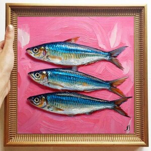 Sardine Painting ORIGINAL ART on Canvas Custom Order Textured Oil Artwork Kitchen Wall Decor Impasto  Unique Gifts for Her