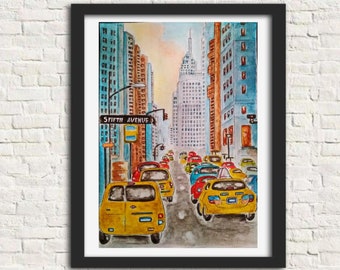 New York Art, ORIGINAL PAINTING, New York Watercolor 11 x 8 inches, Very beautiful Personalized Gifts