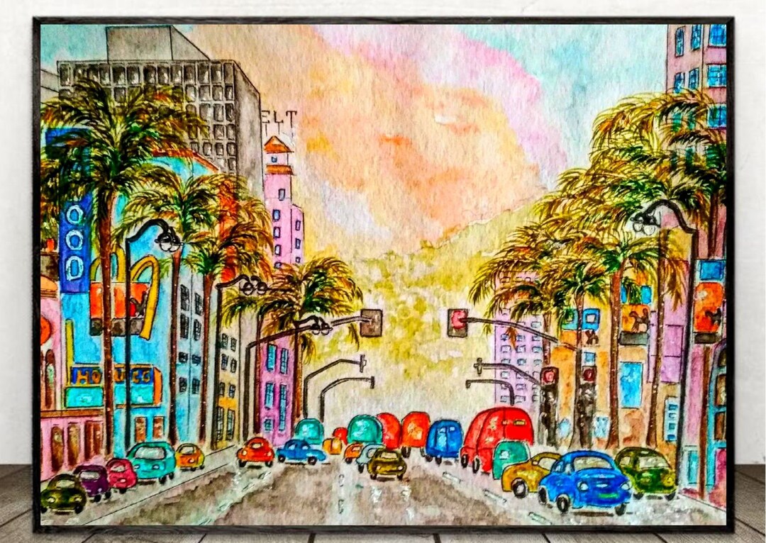 Los Angeles Painting ORIGINAL ART California Watercolor Los Angeles ...
