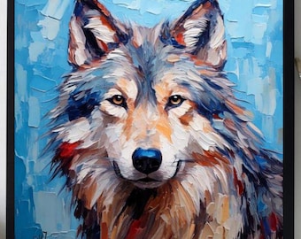Wolf Painting ORIGINAL ART on Canvas Custom Order Textured Oil Artwork Animal Wall Decor Impasto  Unique Gifts for Her Very Beautiful!