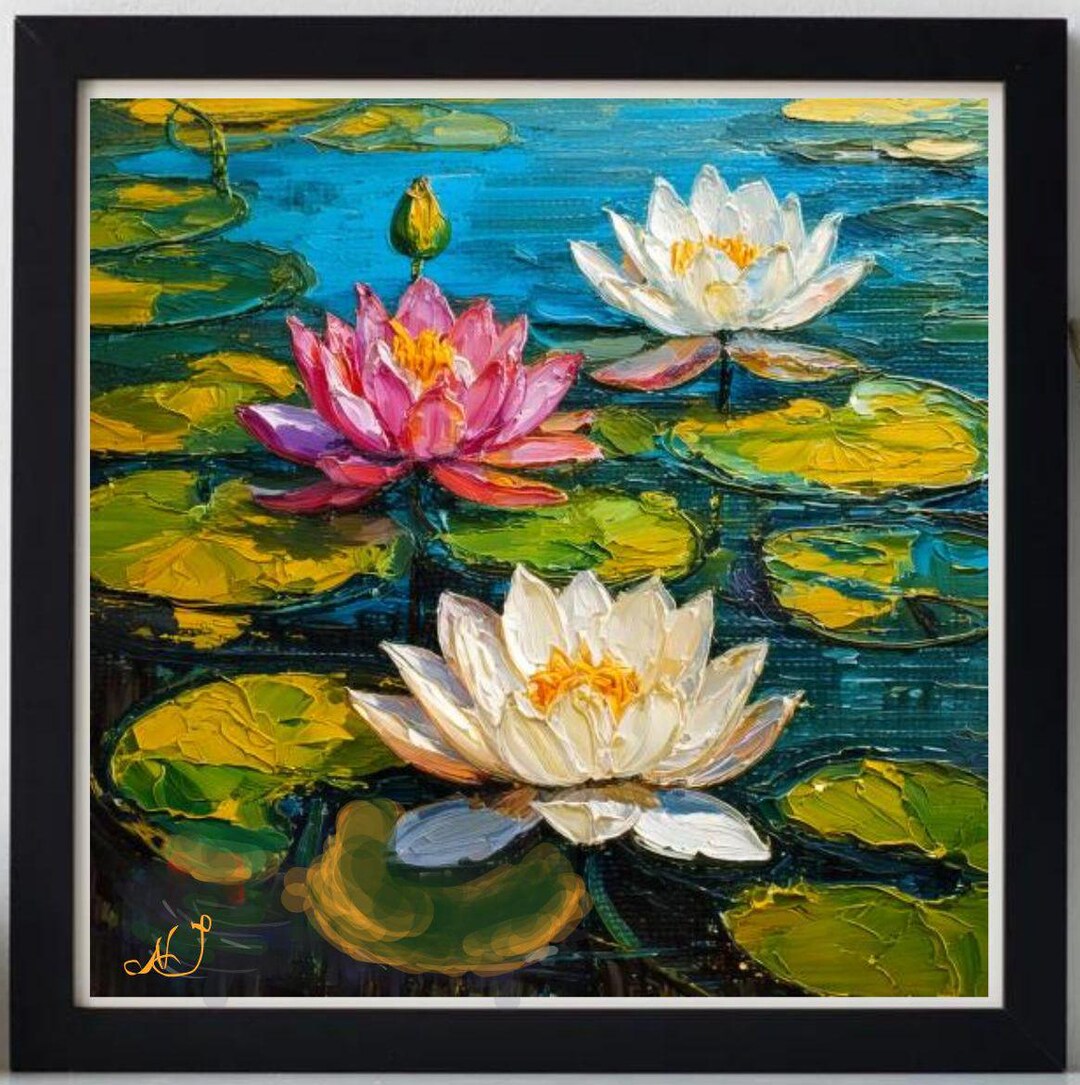 Water Lilies ORIGINAL Textured Impasto Oil Painting on Canvas - Custom ...