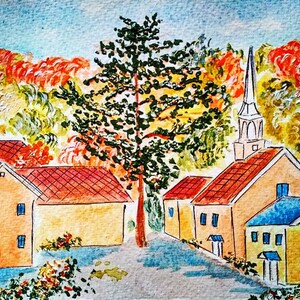 Vermont Malerei ORIGINAL Kunst Vermont Aquarell Wanddekor 13 x 18 cm
