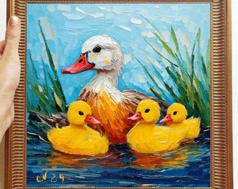 Geese ORIGINAL Painting Textured Oil Artwork on Canvas Custom Order Impasto Kitchen Wall Decor Unique Gifts for her