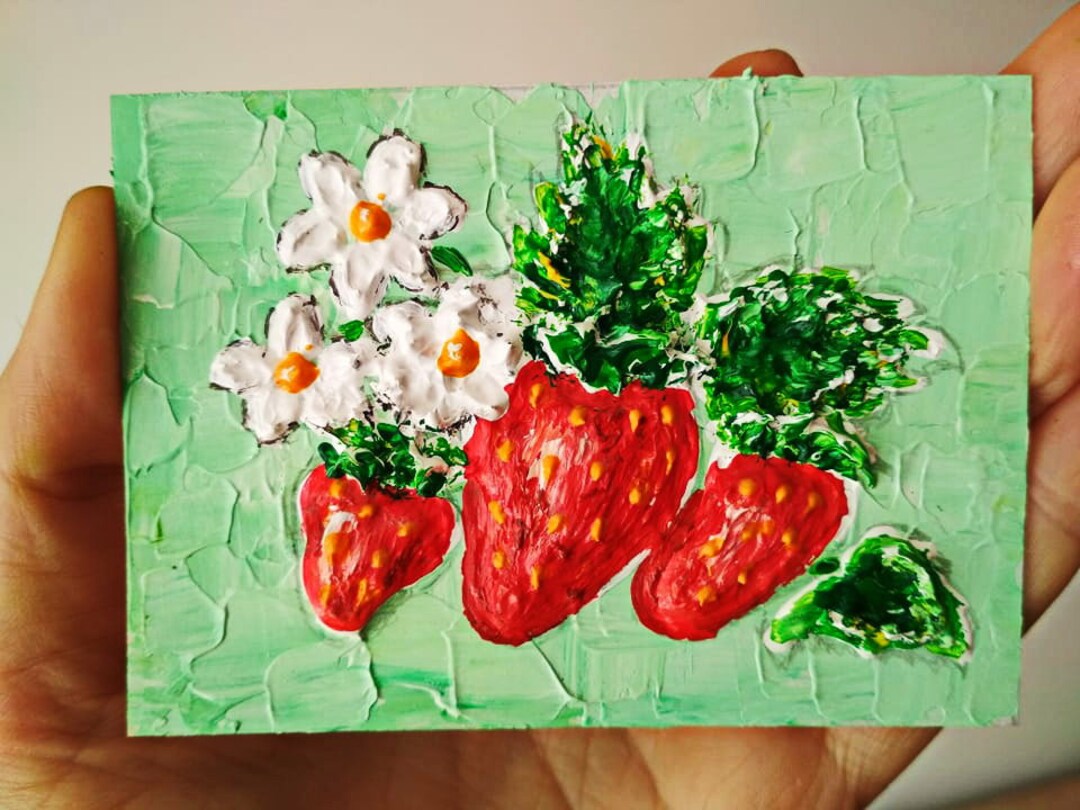 3D Art ACEO ORIGINAL ART Strawberry Aceo Cards Small Etsy