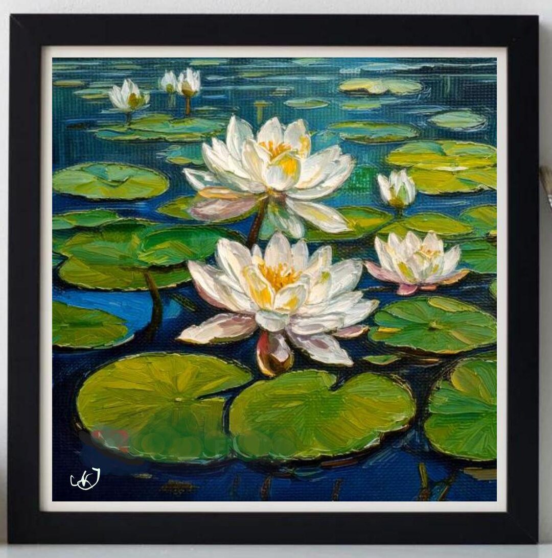 Water Lilies Painting ORIGINAL ART on Canvas Custom Order Textured Oil ...