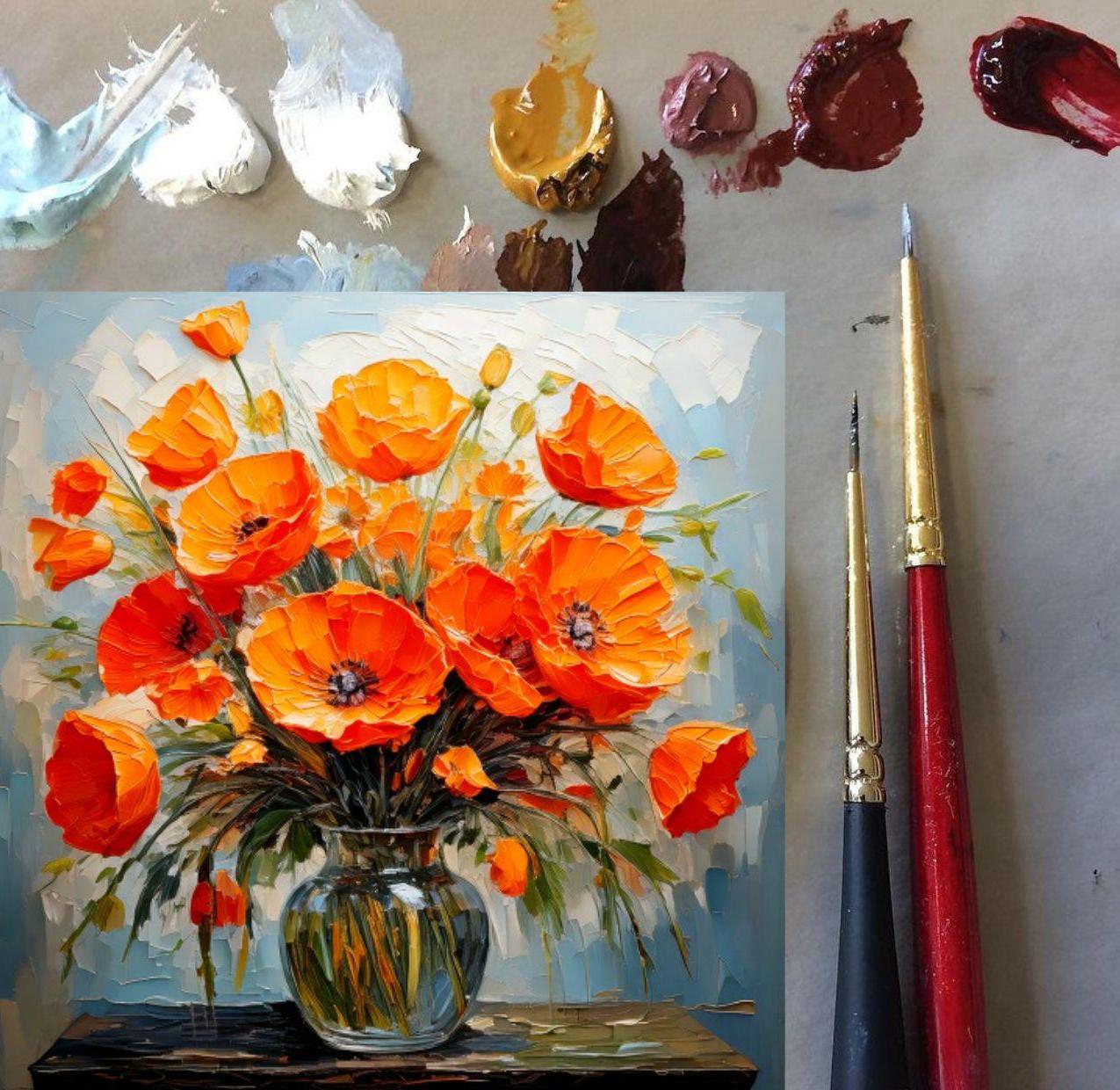 California Poppy Painting ORIGINAL ART on Canvas Custom Order Textured ...