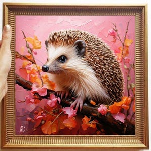 Hedgehog Painting ORIGINAL ART on Canvas Custom Order Textured Oil Artwork Animal Wall Decor Impasto Unique Gifts for Her Very Beautiful!