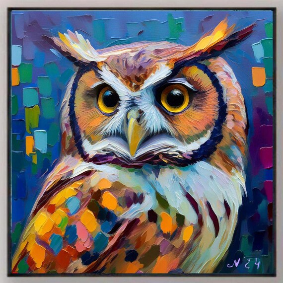 油絵　メンフクロウ　「知る」 油絵 メンフクロウ 「知る」 油絵 メンフクロウ 「知る」 絵画〉「梟