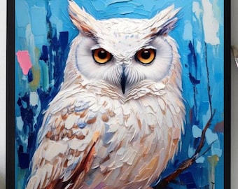 Owl Painting ORIGINAL ART on Canvas Custom Order Textured Oil Artwork Animal Wall Decor Impasto Unique Gifts for Her Very Beautiful!